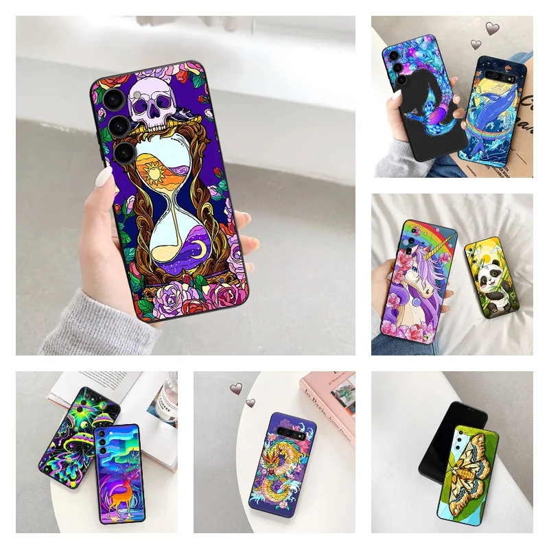 Phone Case for Samsung S24 Ultra S23 FE S22 S21 S20 S10 Hourglass Phoenix Dragon Galaxy Note20 Plus Soft Black Silicone Cover