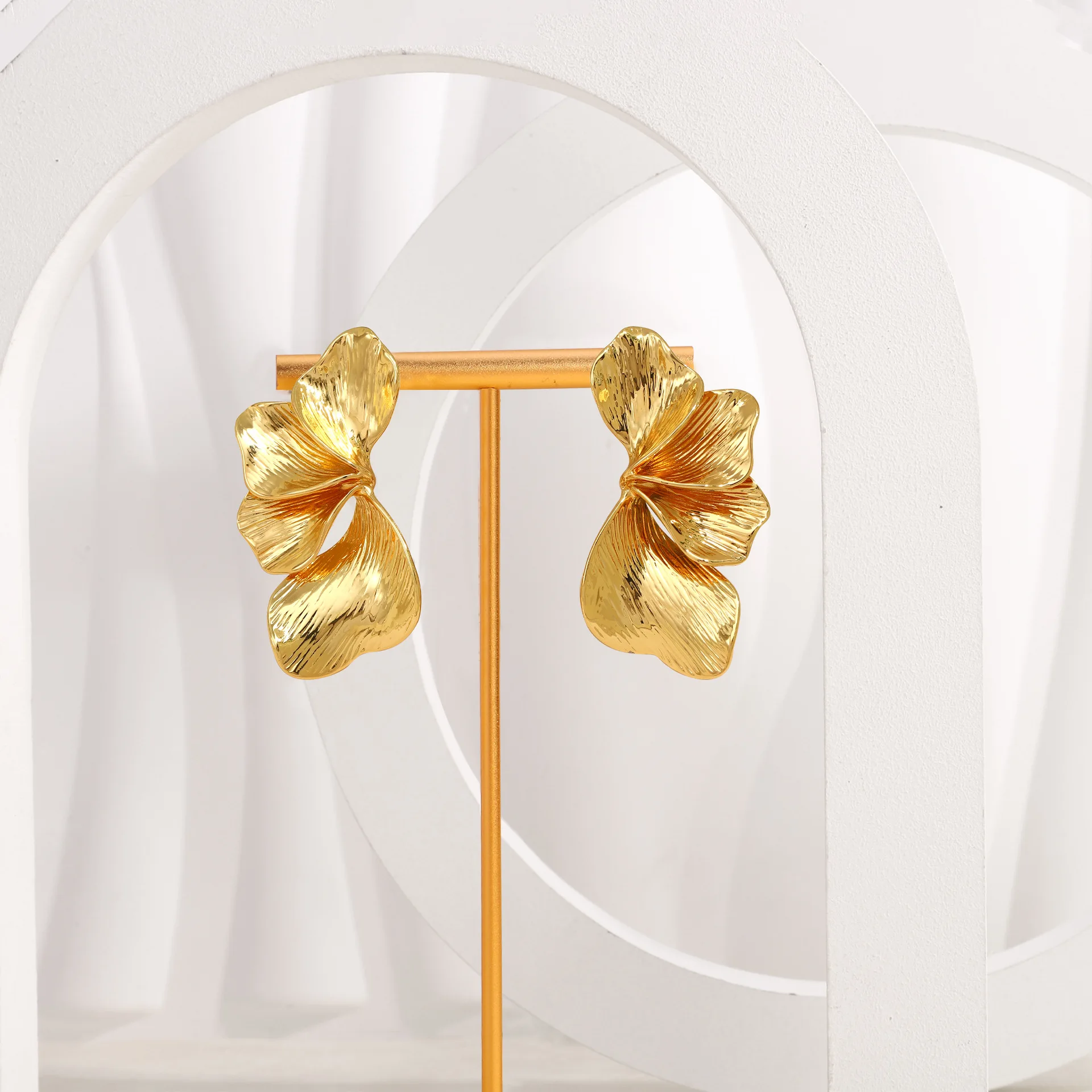 18K مطلية بالذهب بيان أقراط للنساء قطاع زهرة ليف القرط أقراط كبيرة هيبوالرجينيك مسمار مجوهرات هدايا #6