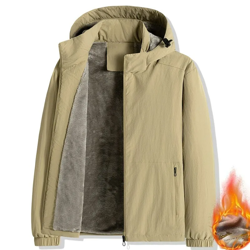 سترة مبطنة فاخرة للرجال مريحة في الهواء الطلق رياضية مبطنة بالصوف معطف دافئ بسحاب غطاء محرك السيارة قابل للفصل ملابس يومية سترة شتوية خفيفة الوزن
