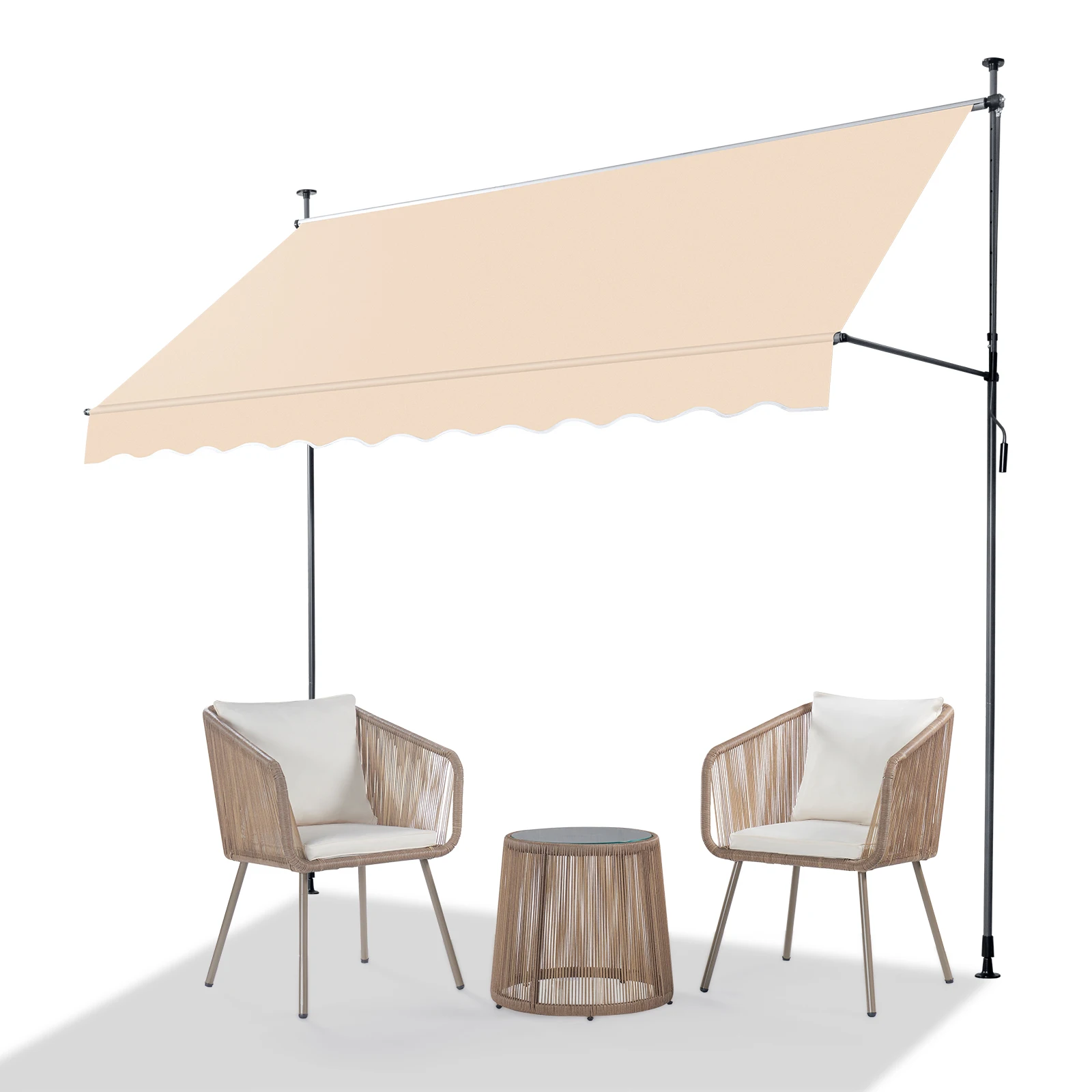 Retractable Awning,Height,Width Adjustable,Strong,Durable Frame,Perfect for deck, garden, front porch, and balcony,Khaki