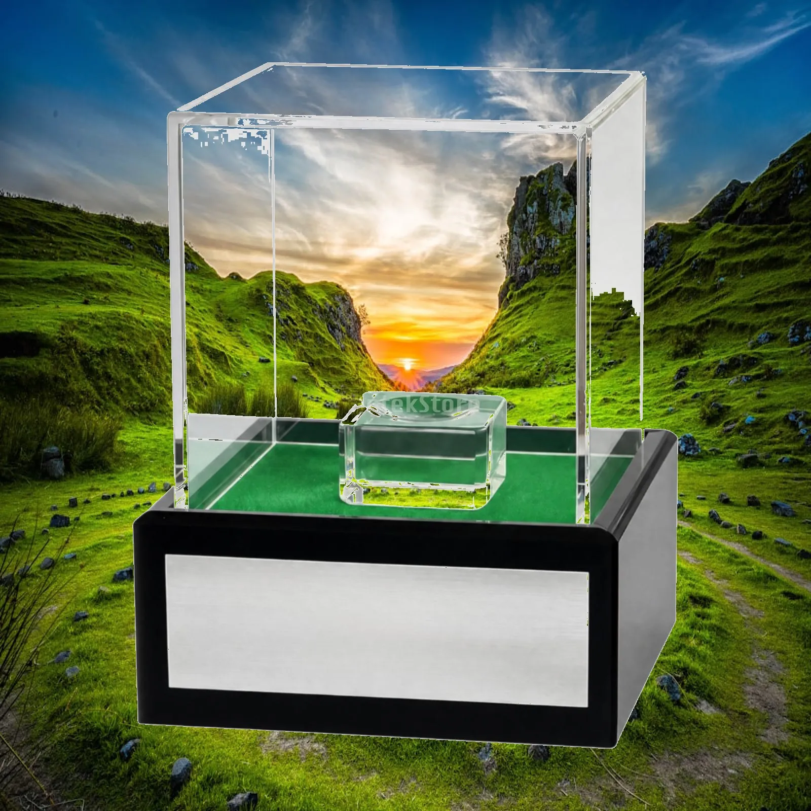 Acrylic Display Case for Billiard Balls and Figurines Clear Showcase with Wood Base Custom Label Plaque Area