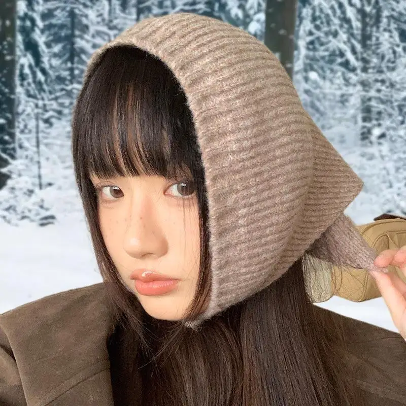 Sciarpe invernali da esterno calde lavorate a maglia addensate; Copricapo a triangolo retrò per donna.