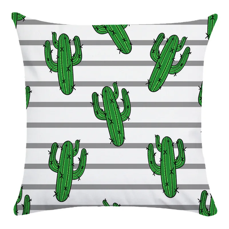 Green Cactus Pillow Case Tropical Plant Pillowcase for Pillow Interior for Home Decor Sofa Bed Chair Soft Pillow Cover 45x45 Cm