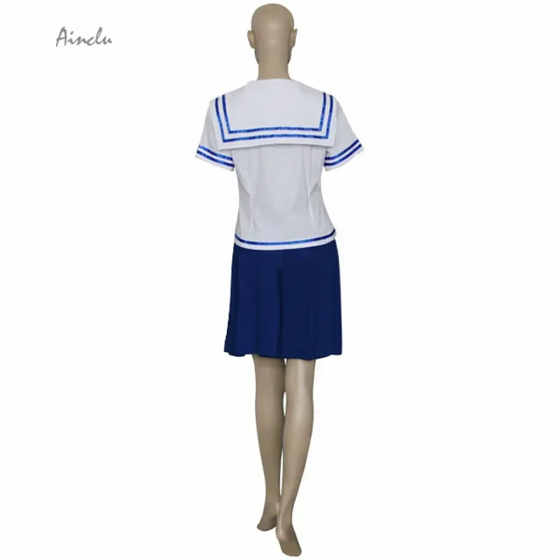 Ainclu Free Shipping New Fruits Basket Tohru Honda White Top Blue Skirt Manga Cosplay Brand Costumes