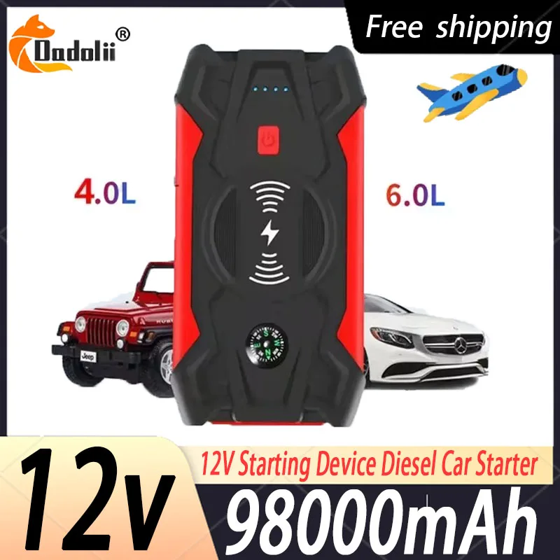 New 12V 98000mAh Car Jump Starter Power Bank Portable Car Battery Booster Charger 12V Starting Device Diesel Car Starter