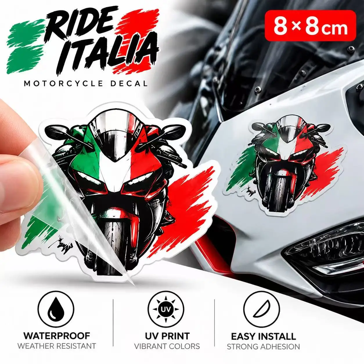 RIDE ITALIA Motorcycle Sticker Italian Flag Decal Racing Windshield Fairing Helmet Waterproof Moto Decoration