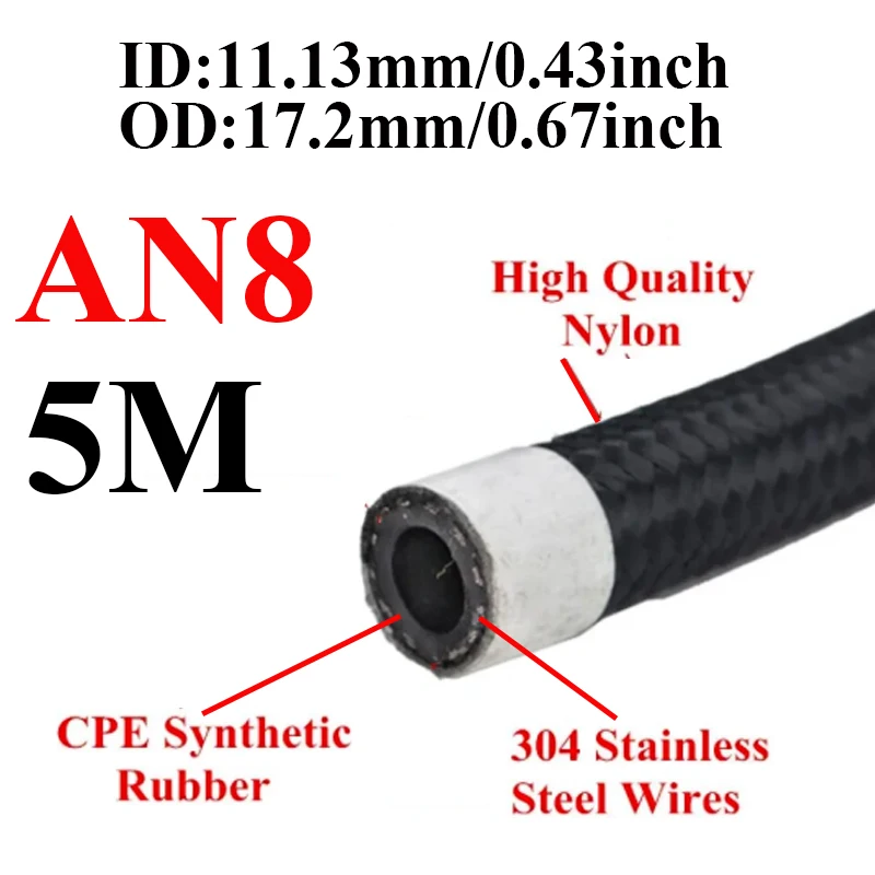 1M/2M/3M/5M/6M AN4 AN6 AN8 AN10 Auto Kraftstoff Schlauch öl Gas Kühler Schlauch Linie Rohr Rohr Nylon Edelstahl Geflochtene Innen CPE Gummi