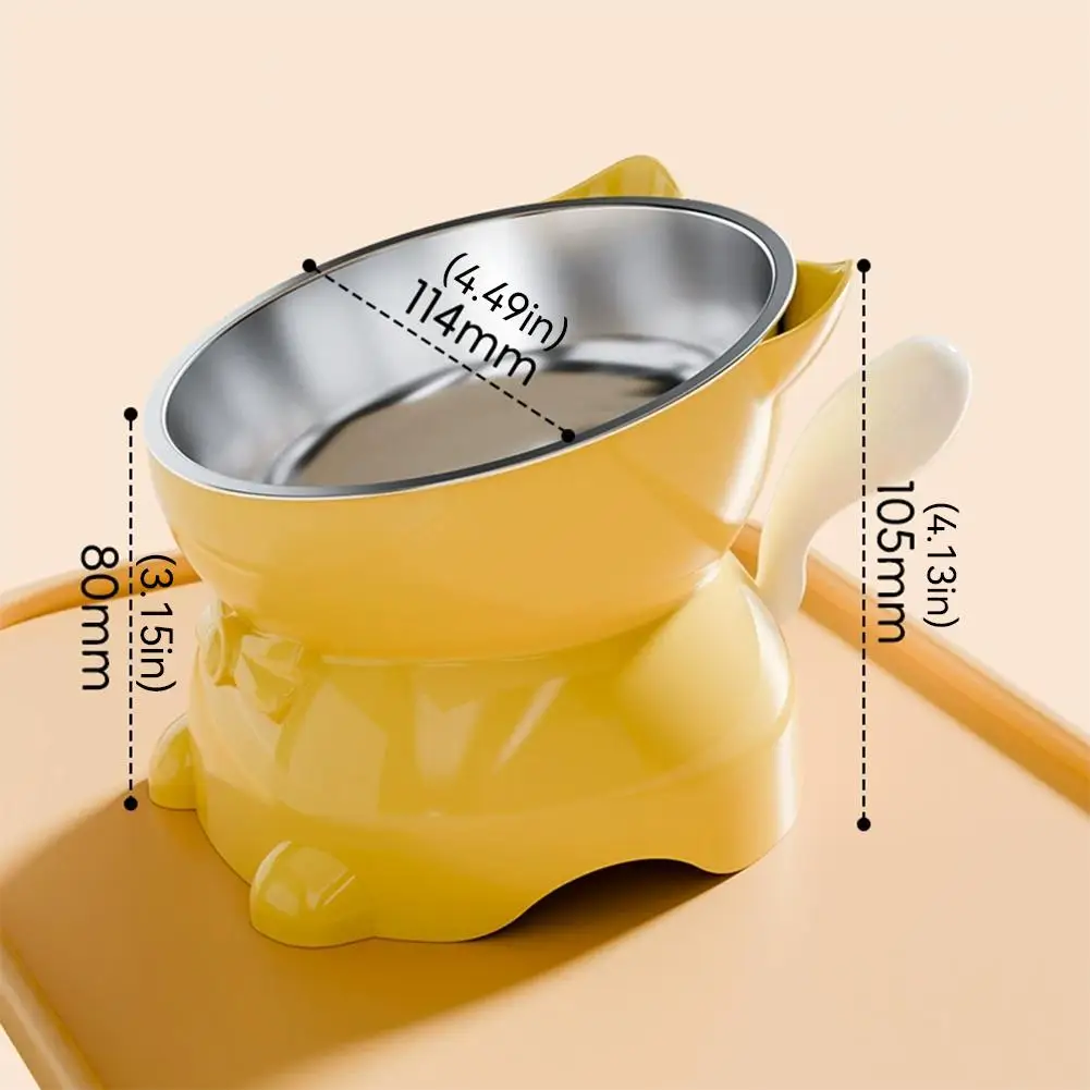 Gamelle surélevée en acier inoxydable pour chat, avec support incliné pour nourriture et eau, design mignon avec oreilles, protection du cou pour chats