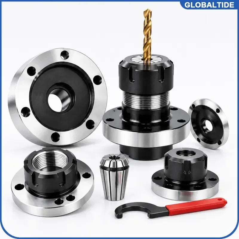 CNC 4 Axis Rotary Chuck, ER16 ER20 ER25 ER32 Collet Fixture, 45/80/100/125mm Mini Flange for Milling Machine