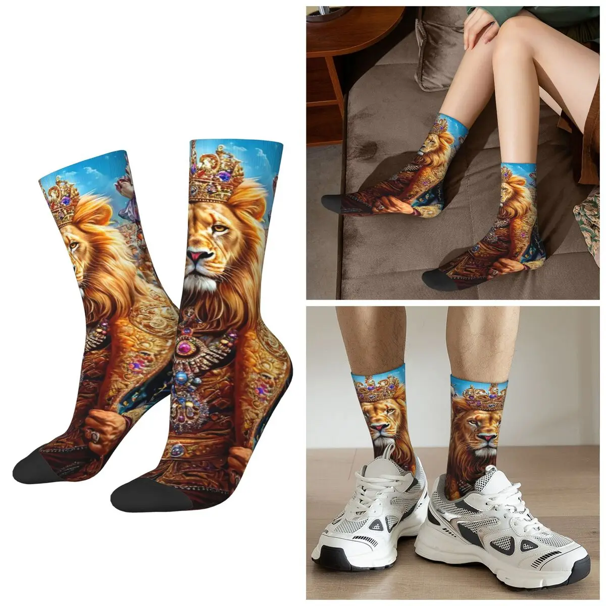 

All Seasons The Coronation Ceremony Of The Lion Socks Harajuku Sport Middle Tube Socks Casual Stockings for Men Women Gifts