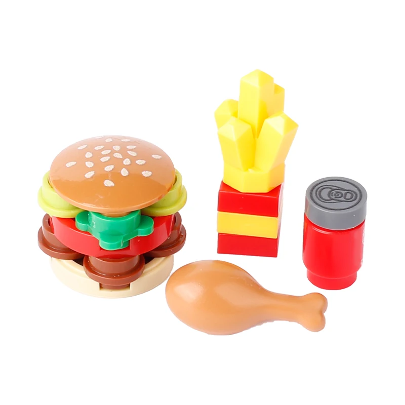 MOC Food Building Blocks Hamburg  Roast Chicken Drink Hot Dog Sauce Restaurant Menu Printed Tiles French Fries Bricks Toys Gift