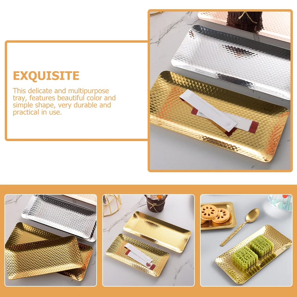 

Rectangular Stainless Steel Tray Hammered Texture Storage Tray For Towel Jewelry Snacks Desktop Organizer Metal Serving