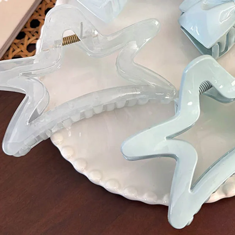 Sweet Cream Blue Bow Five-Pointed Star Hair Clip Geometry Hair Claw For Women Elegant Bowknot Crab Barrettes Hair Accessories