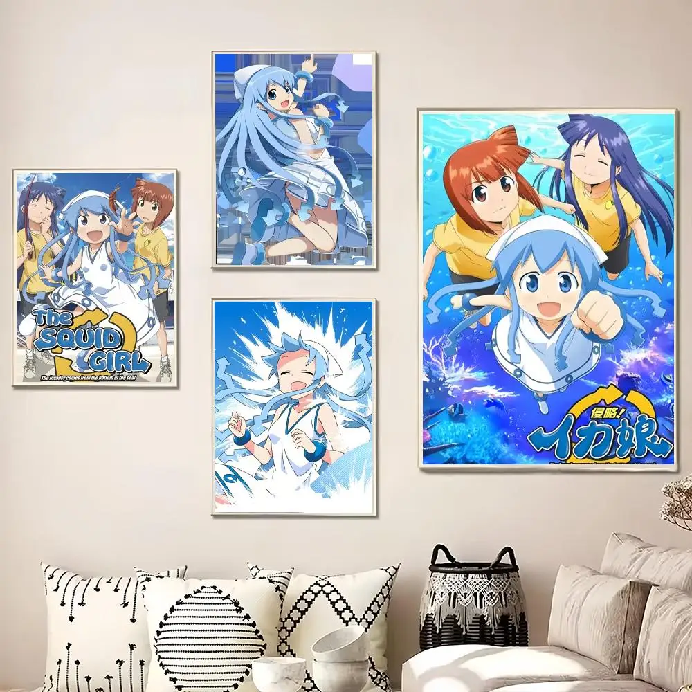 Anime Squid Girl Painting Calligraphy Canvas Poster Wall Art for Living Room Bedroom Cafe Decor Gift