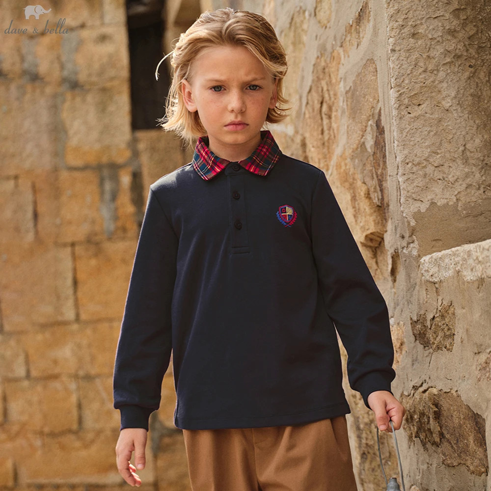 Dave Bella Boys Long Sleeve Polo T-Shirt Kids Solid Autumn Spring Tops Baby Cotton Casual Outdoor Clothes DK3254715