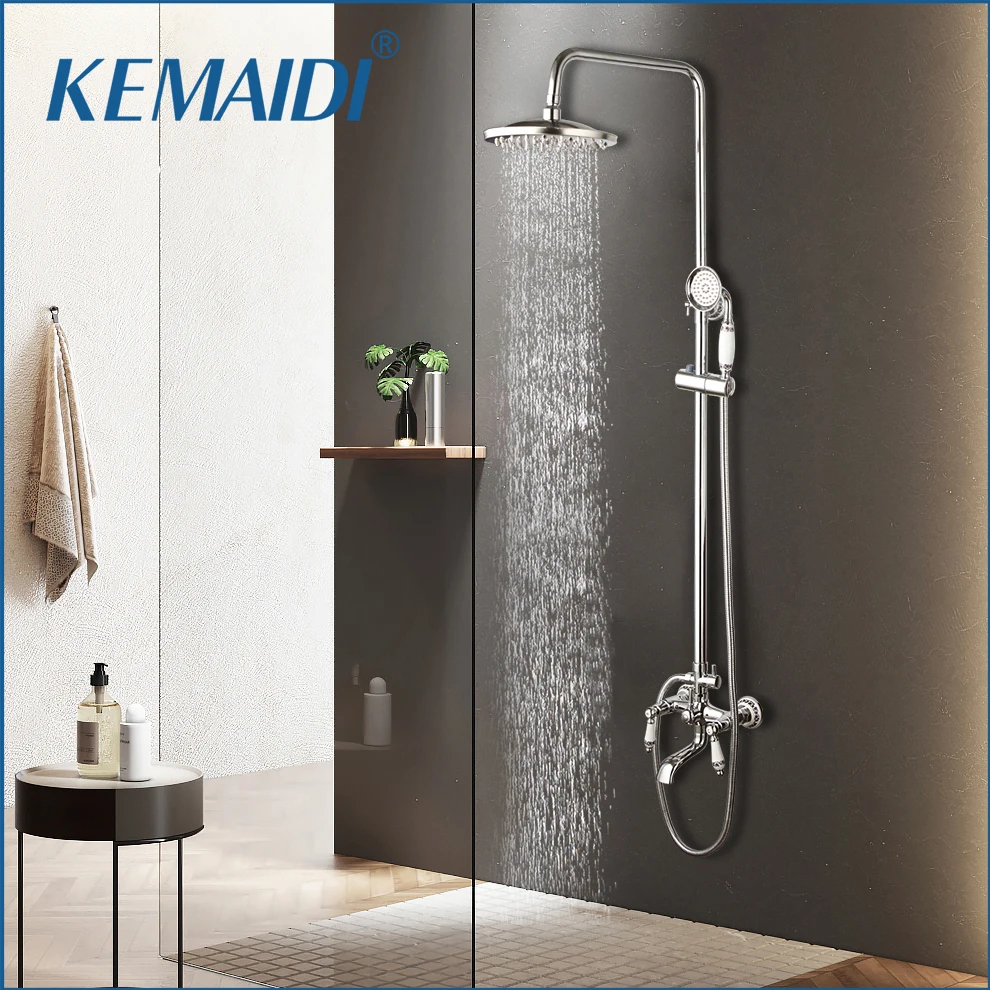 Kemaidi-polish Chrome Torneira do Chuveiro Spray de Mão Alça de Alavanca Dupla Misturador de Função Tripla