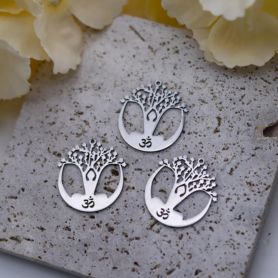 3 قطعة شجرة الحياة بوذا الفولاذ المقاوم للصدأ قلادة جالبة للحظ لصنع المجوهرات قلادة التمائم Yogo diy النتائج اليدوية السائبة
