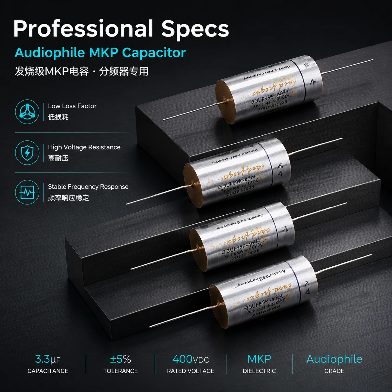 HIFIDIY LIVE Silver MKP Capacitor Non-Polar Frequency Divider Capacitor AUDIO Nourishments 1.0uf 2.2uf 3.3uf 4.7uf 5.6uf 6.8uf