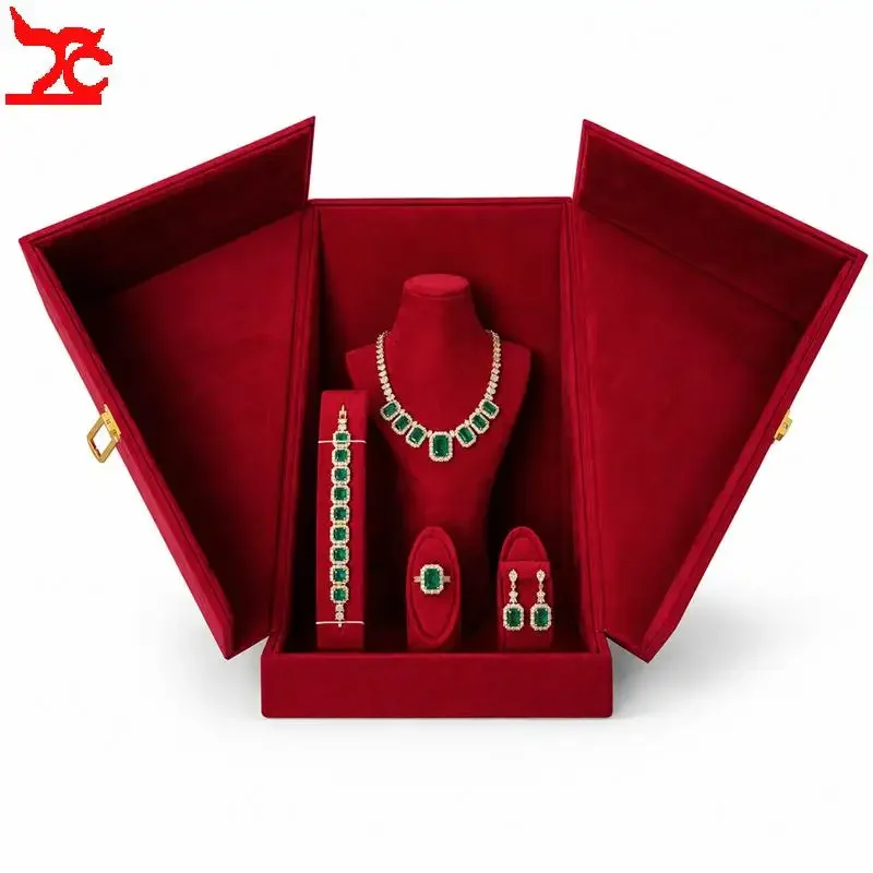 Luxury Set Jewelry Display Box Large Size Vintage Necklace Earring Bracelet Ring Set Organizer Rack Jewelry Counter Showcase