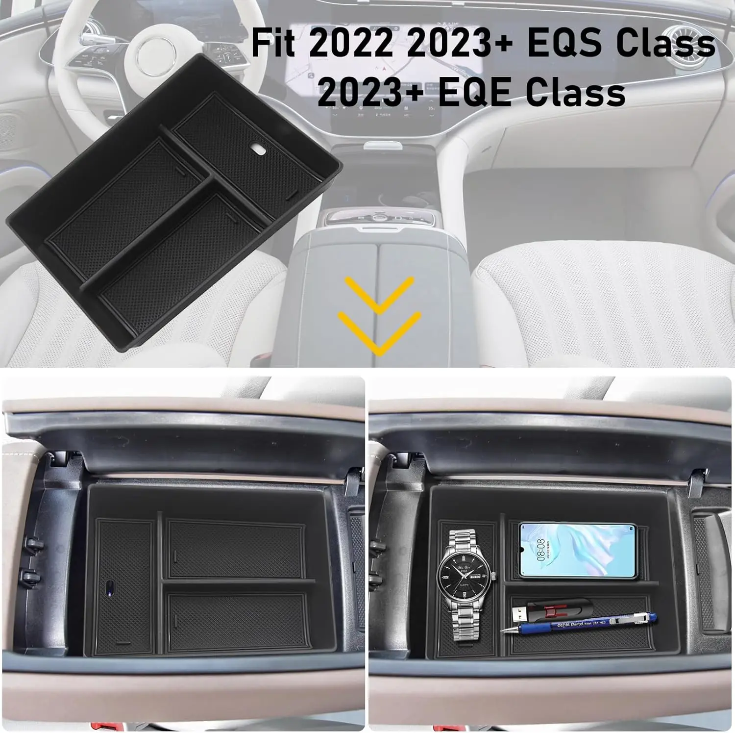 

Органайзер для хранения в автомобиле из АБС-пластика, под центральную консоль, для Mercedes-Benz EQE 2023-25, EQS 2022-25, лоток для телефона, автомобильные аксессуары