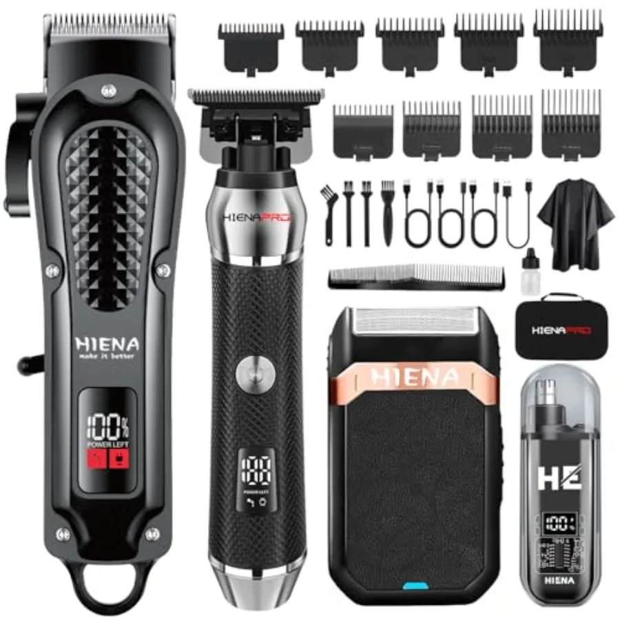 

PRO Professional Cordless Hair Clippers for Men T-Blade Beard Trimmer Foil Shaver Nose Hair Trimmer Set Rechargeable Elec
