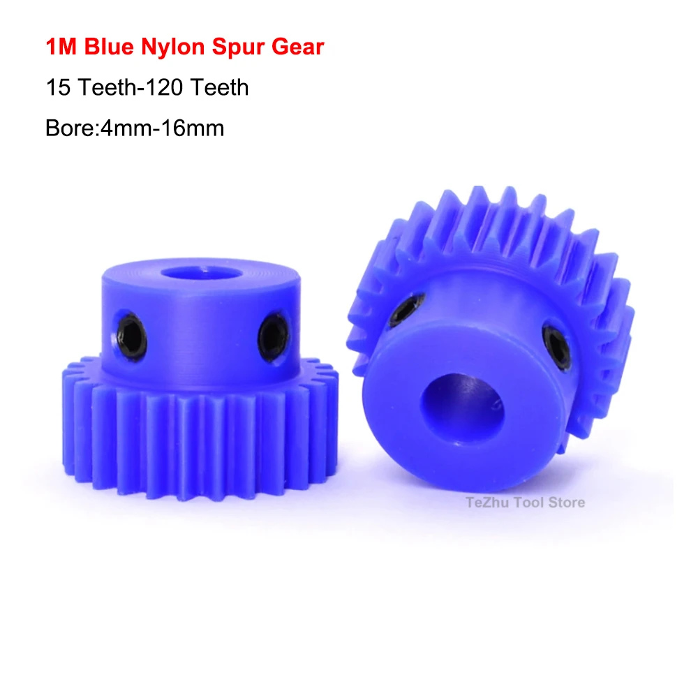 1 pz 1 M ingranaggio cilindrico in Nylon blu 1 stampo 15 denti-120 denti ingranaggio cilindrico in plastica con foro passo 4/5/6/7/8/10/12/14/15/16mm 15-120T