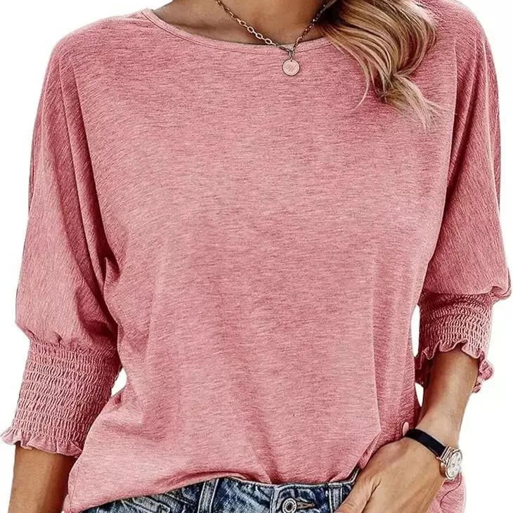 

Women Summer New Fashion Loose Round Neck Cuffs Long T Shirt Top Tee