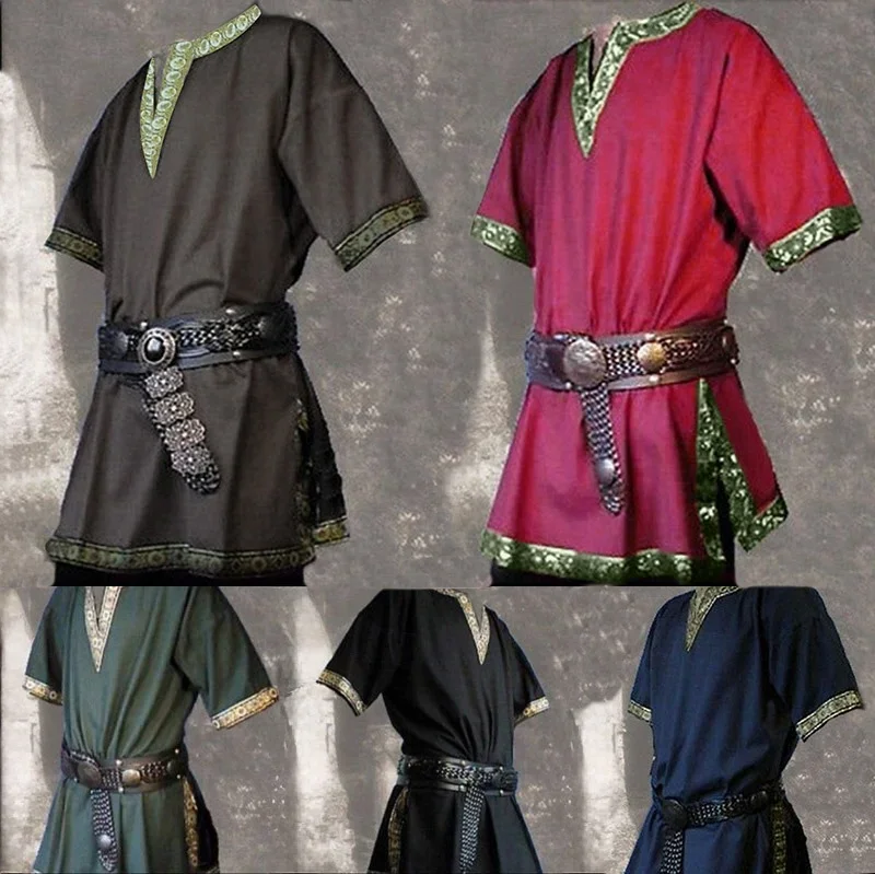 فارس سلتيك القرون الوسطى عصر النهضة 17th القرن الشمال قميص خمر تأثيري أداء حفلة تنكرية LARP قميص قصير الأكمام