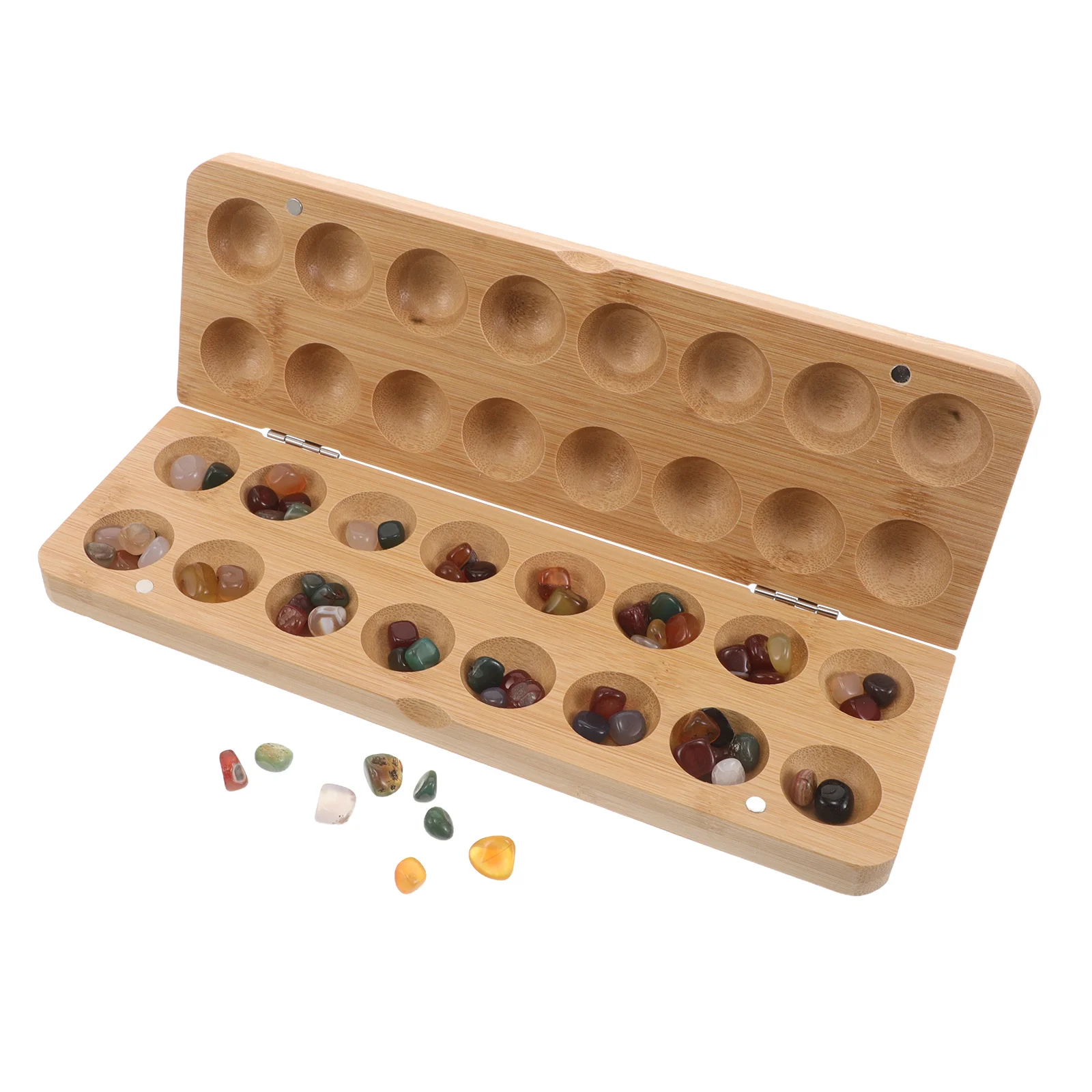 

1Set Mancala Board Game for Bamboo Chess with Stone Beads Educational Math Strategy Game Family Bonding Activity Foldable
