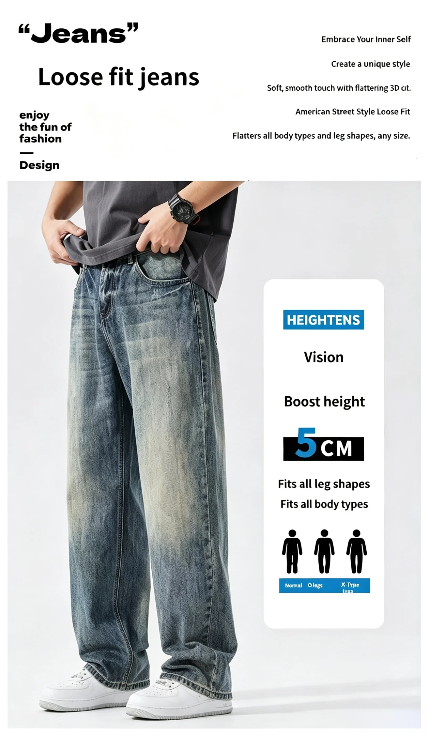2026 New Men's American-Style Jeans, Trendy Casual Non-Stretch Vintage Loose Straight-Leg Pants, Fashionable Youth Jeans for Men