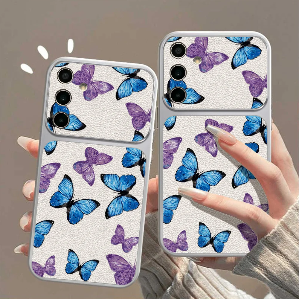 Butterfly PU Leather Phone Case For Samsung A57 A37 A27 A17 A07 S26 Ultra S24 FE S25 Plus A36 A56 A55 A16 Lanyard Soft Cover