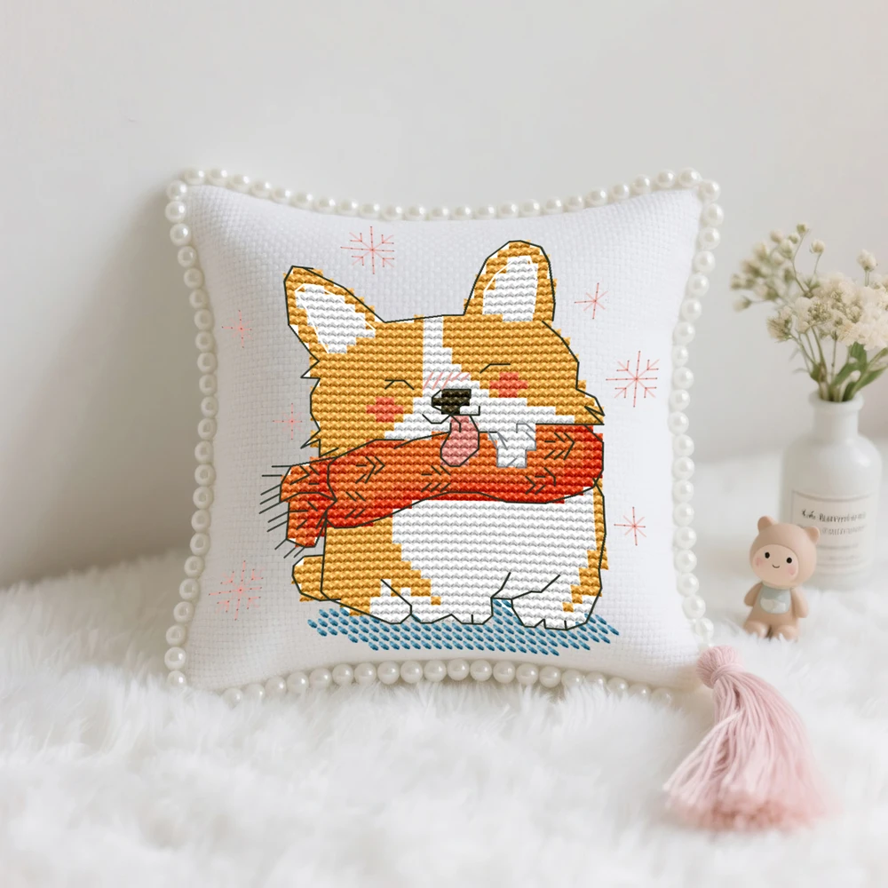 News Handmade Cross Stitch Pin Cushion, Craft Gift, Cross Stitch Kit, Embroidery Kit, Easy To Follow -Smiling Shiba Inu