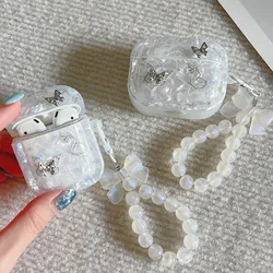 Case For AirPods 1 2 3 4 Flower Butterfly Shell Earphone funda For AirPods Pro 2 Soft Protective Cases with Bracelet Keychain