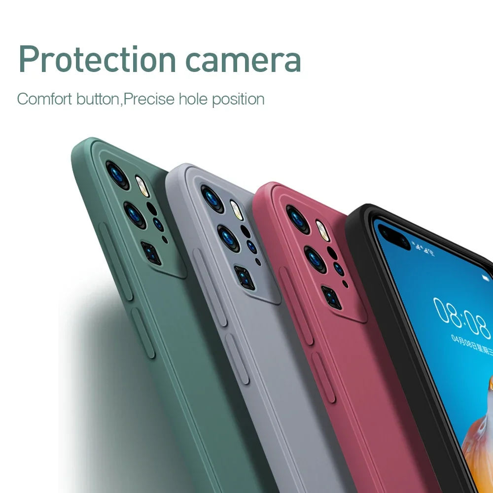 Original Square Liquid Silicone Cases for Huawei P10 P20 P30 P40 Pro Plus Lite 4G 5G Camera Protection Cute Phone Covers P40Pro - view 5