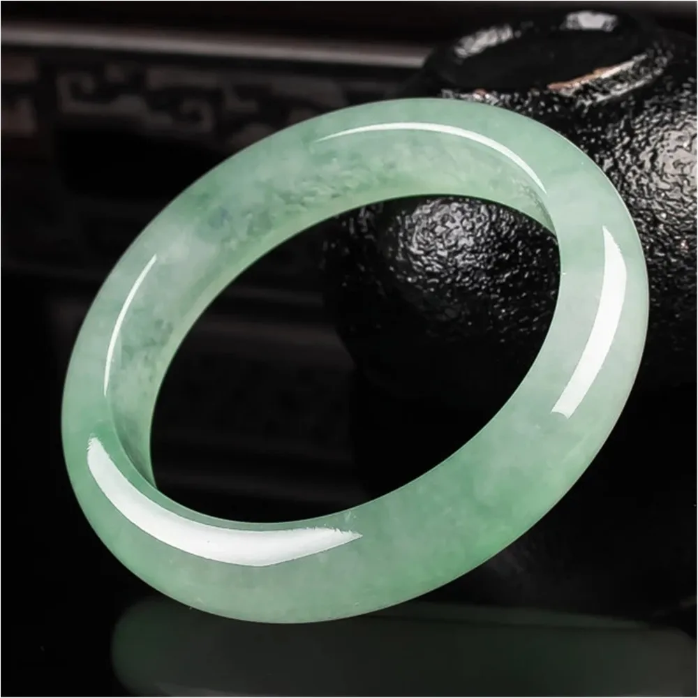 Light Green Jade Bracelet Fashion Accessories Jadeite Natural Charm Jewelry Women Men Handcarved Round Bangle Hand Ring