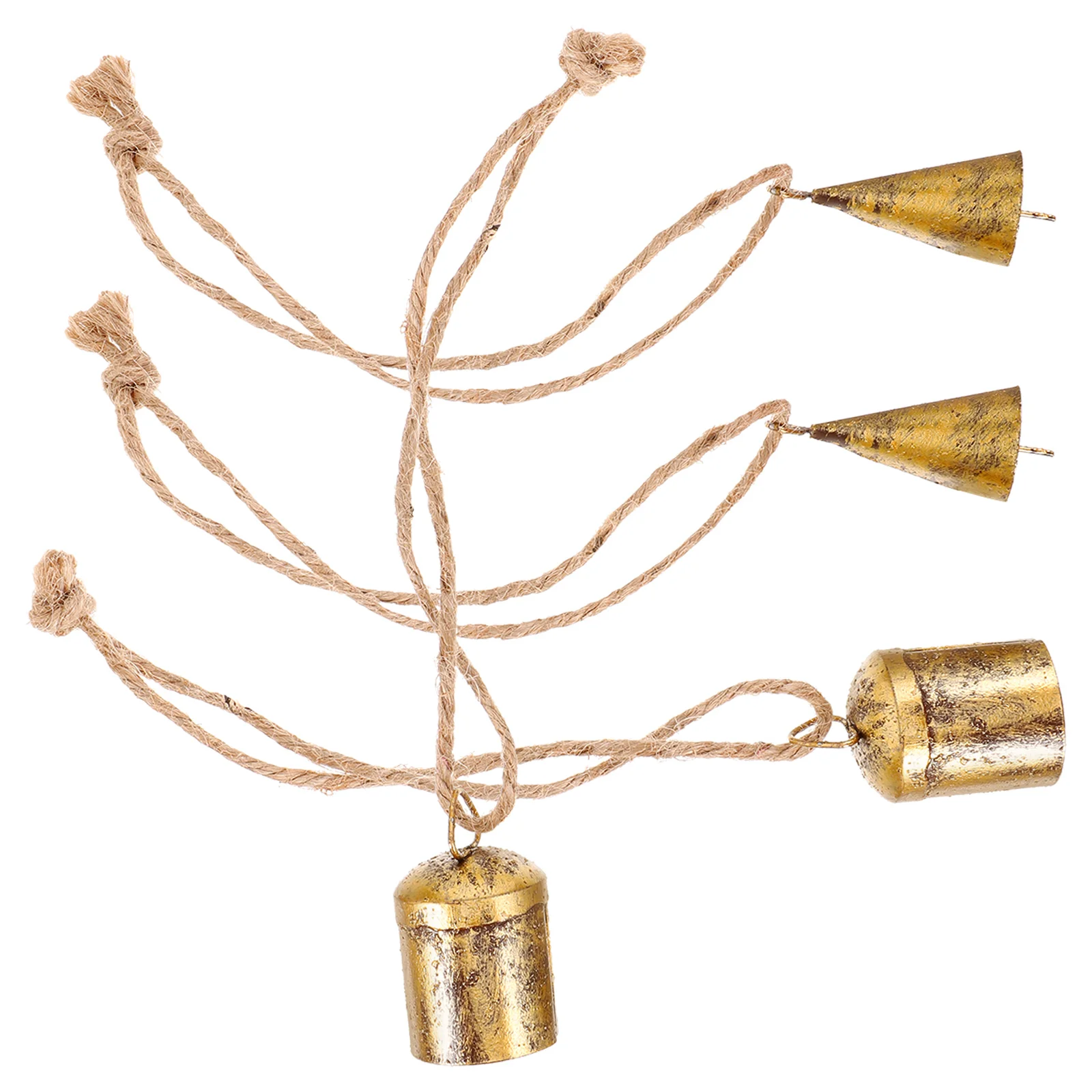 

4 Pcs Retro Metal Bells Mini Golden Crafts Hanging Decor Vintage Christmas Conical Tree Wind Bell Charm Holiday