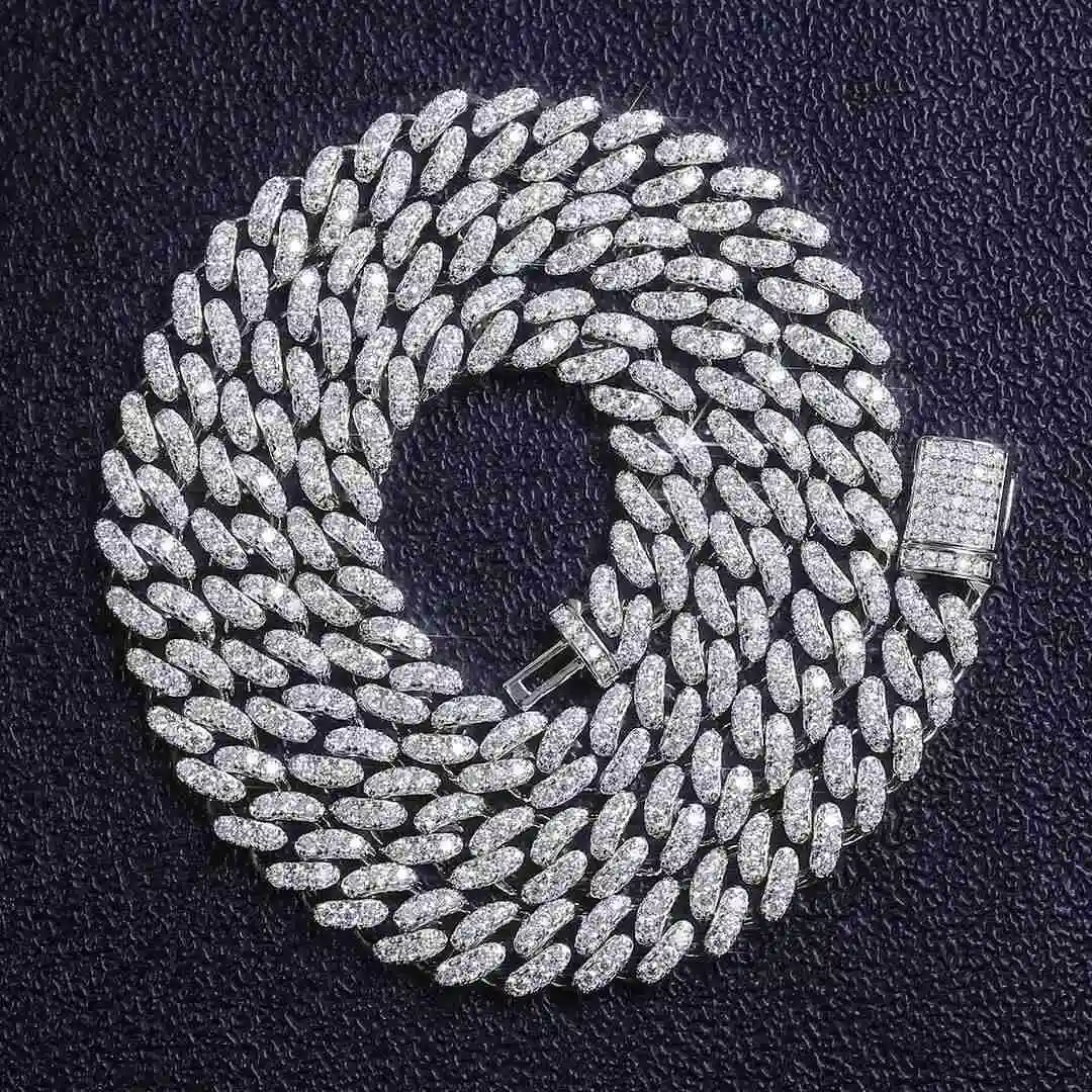 8mm Cuban Link Chain Moissanite 925 Silver Mossanite Necklace DEF VVS Pass Diamond Test for Men.