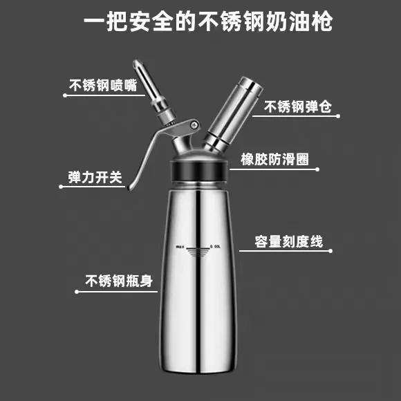 Stainless Steel Cream Foamer Cold Brew Coffee Milk Tea Decorated Siphon Bottle Commercial Milk Beater Snow Top