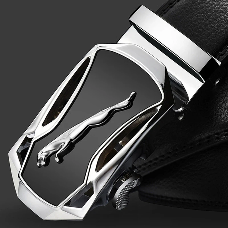 genuine leather men\'s simple belt fashion designer business new belt Jaguar pattern decorative alloy automatic buckle