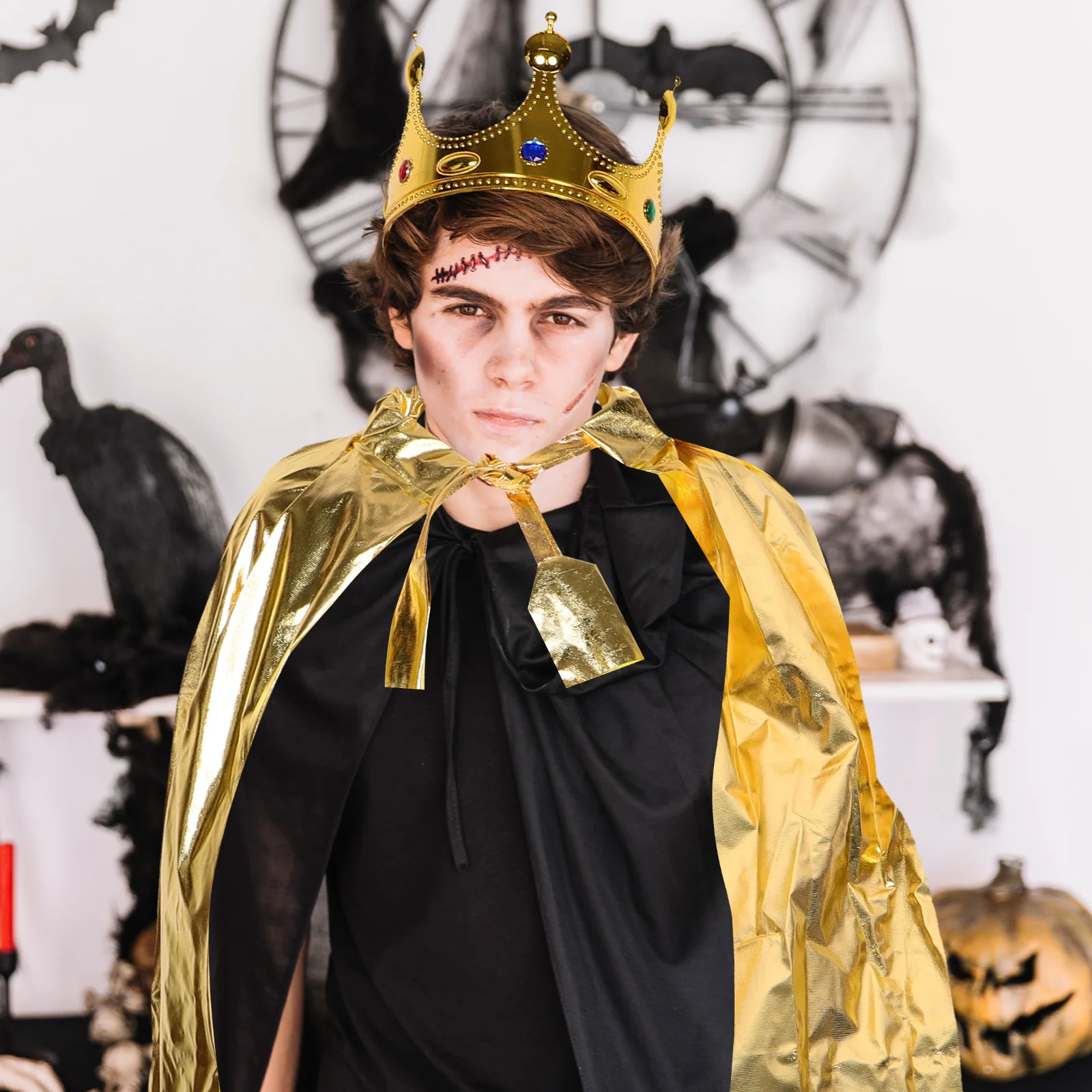 

3 Pcs Golden Cloak Set Halloween Costumes Prince Crown Cane Kit Cosplay Performance Props Child