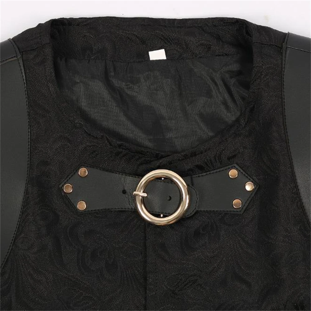 Men Suit Gilet Homme Black Belt Buckle & Lace Up Sleeveless Waistcoat Jacket Victorian Gothic Vintage Corset Vest Steampunk Vest