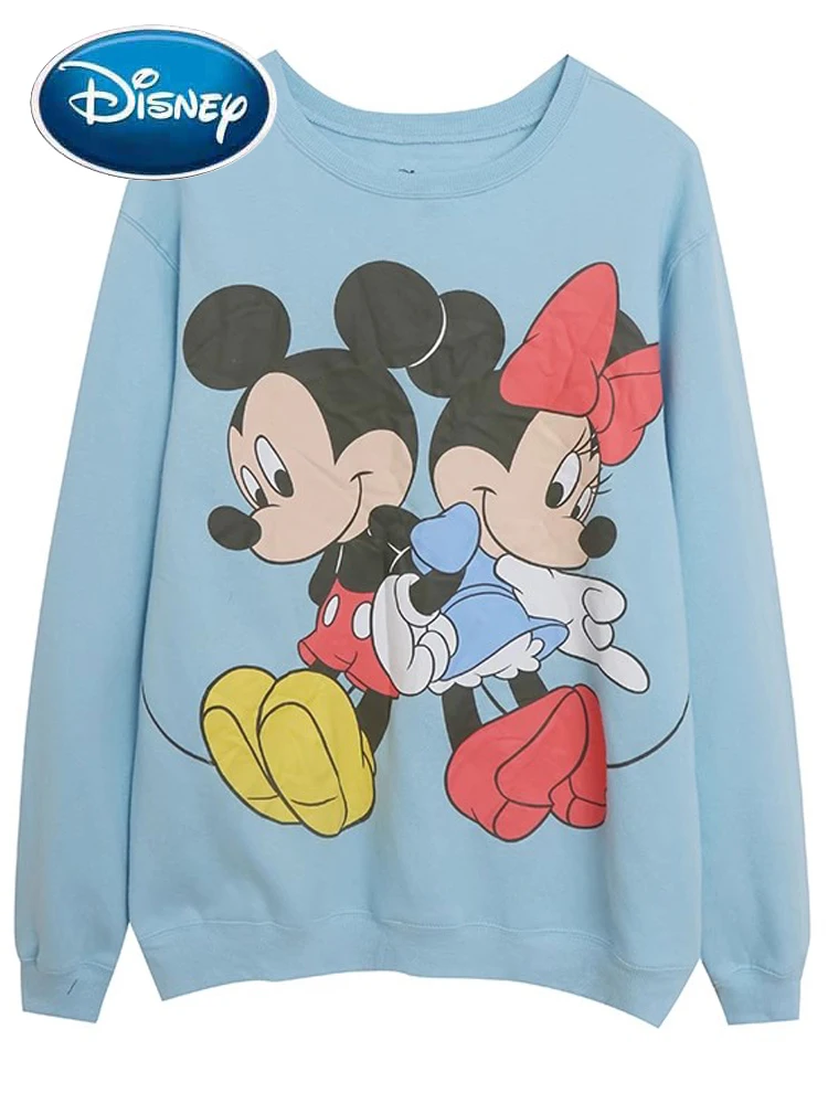 

Disney Sweatshirt Sweet Minnie Mickey Mouse Print Women Long Sleeve O-Neck Pullover Jumper Fleece Tee Tops Blue Femme Streetwear