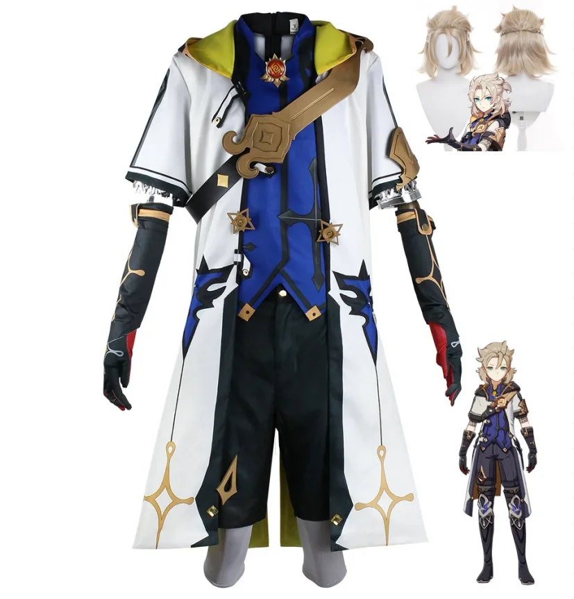 Game Genshin Impact Albedo Adult Cosplay Costume Deluxe Suits The Ordo Favonius Wig Uniform Gloves Socks Wig Albedo Outfits