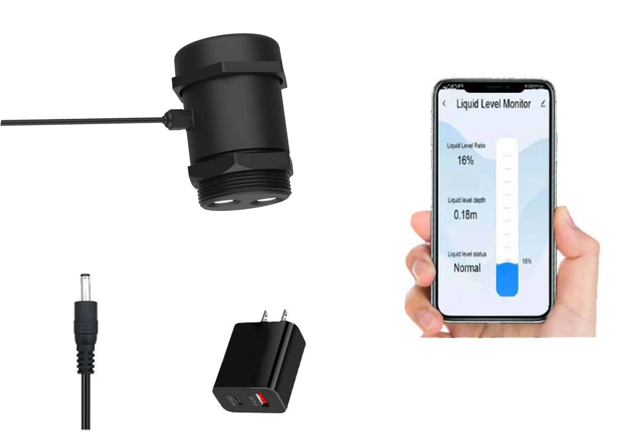 Czujnik ultradźwiękowy ULS-03GW 2.4G Wifi APP do monitorowania poziomu wody w zbiorniku, alarm zewnętrzny, wskaźnik poziomu cieczy, oleju, materiałów stałych, zboża.
