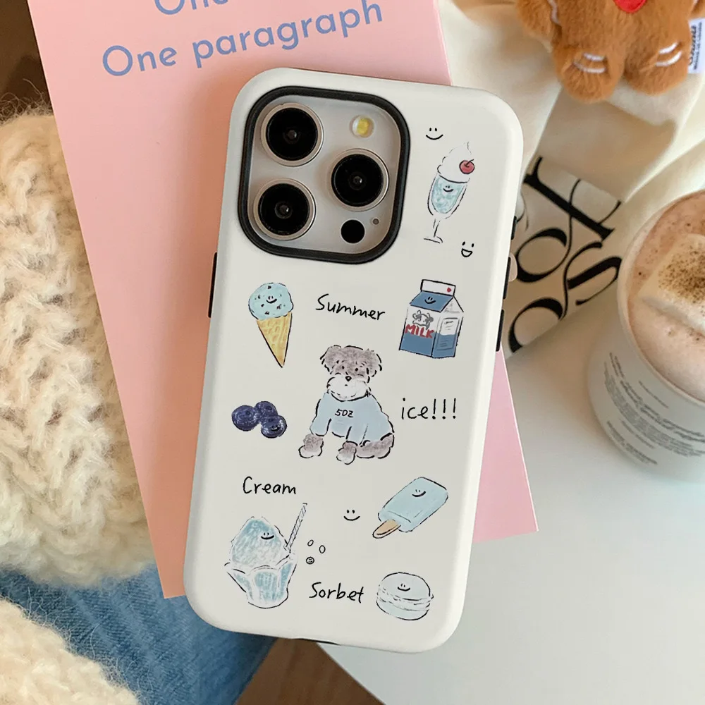 

Korean Summer Ice Cream Puppy Phone Case for IPHONE 16 ProMax 15 14 13 12 11 PRO Plus Acrylic TPU Two in One Mobile Phone Cases