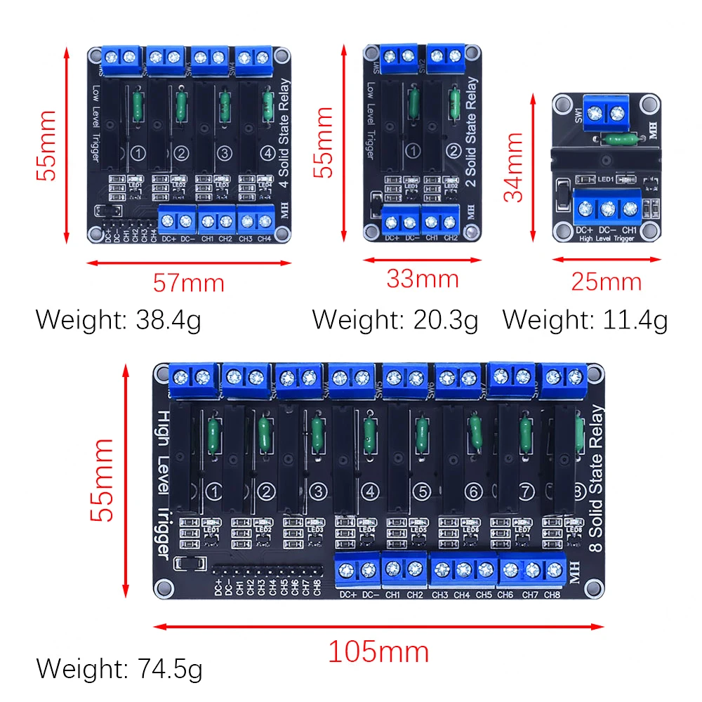 EQV 1 2 4 8 Channel 5V 12V 24V DC Relay Module Solid State High Level SSR AVR DSP G3MB-202P Relay 250V 2 for Arduino