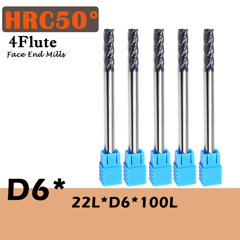 

1 шт. HRC50 6 мм твердосплавные концевые фрезы ENDMILL D6X22LXD6X100L 4 флейты стандартной длины боковые фрезы долбежные профилировочные торцевые фрезы