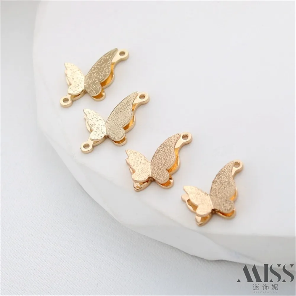 14K Gold-plated Thickened Double-layer Frosted Butterfly Double Pendant DIY Handmade Bracelet Necklace Connection Accessories