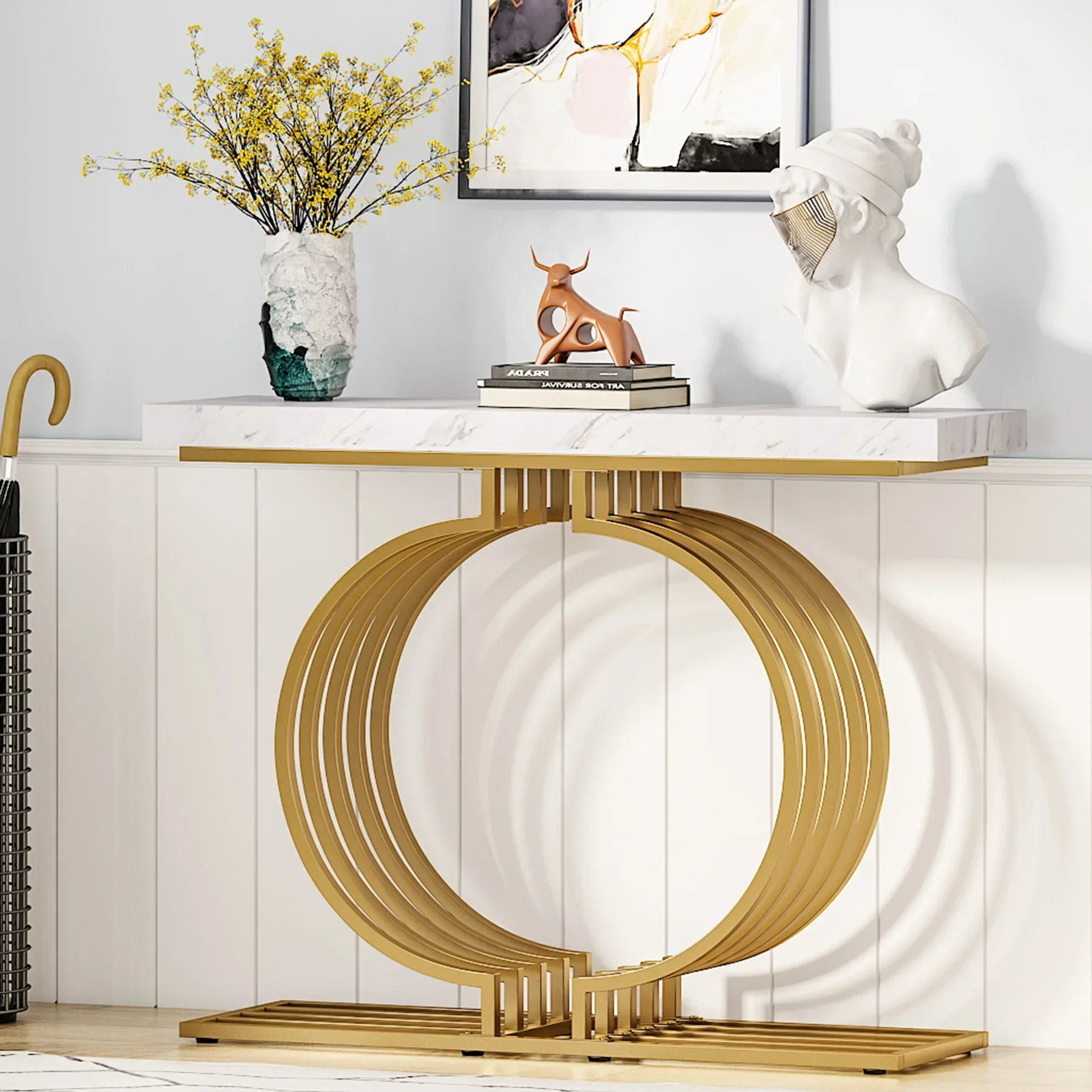 

Modern Console Table with Gold Base, 40 inch Geometric Entryway Sofa Narrow Long, Contemporary Accent for Living Room,Entryway