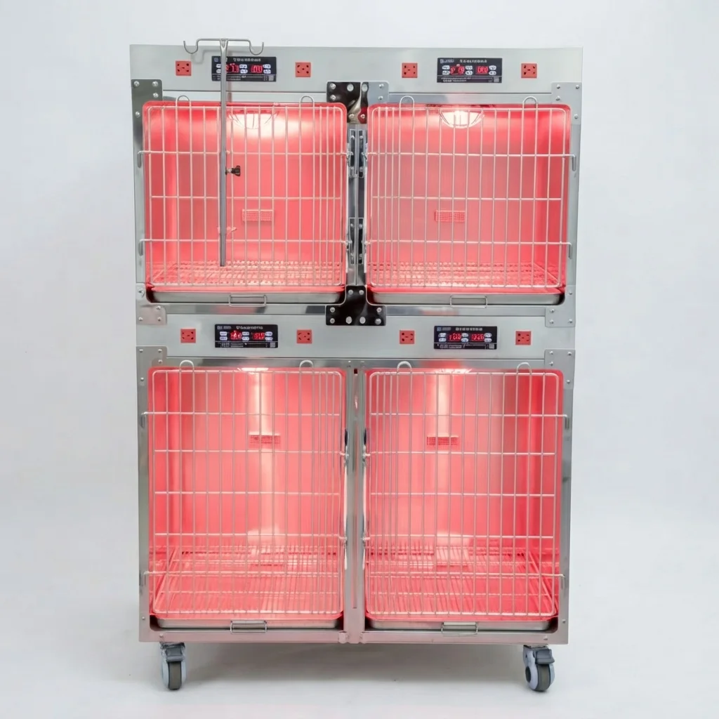 Veterinary Stainless Steel Oxygen  Pet Cage Veterinary  Recovery ICU Cage with Heating and Humidity Control